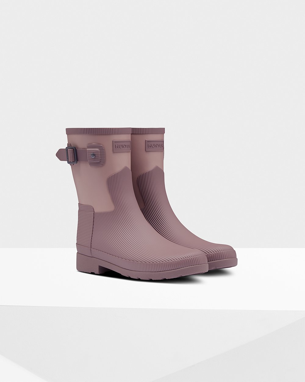 Hunter Mujer Refined Texture Block Slim Fit - Botas de Lluvia Rosas/Moradas - 308-ODTEBU